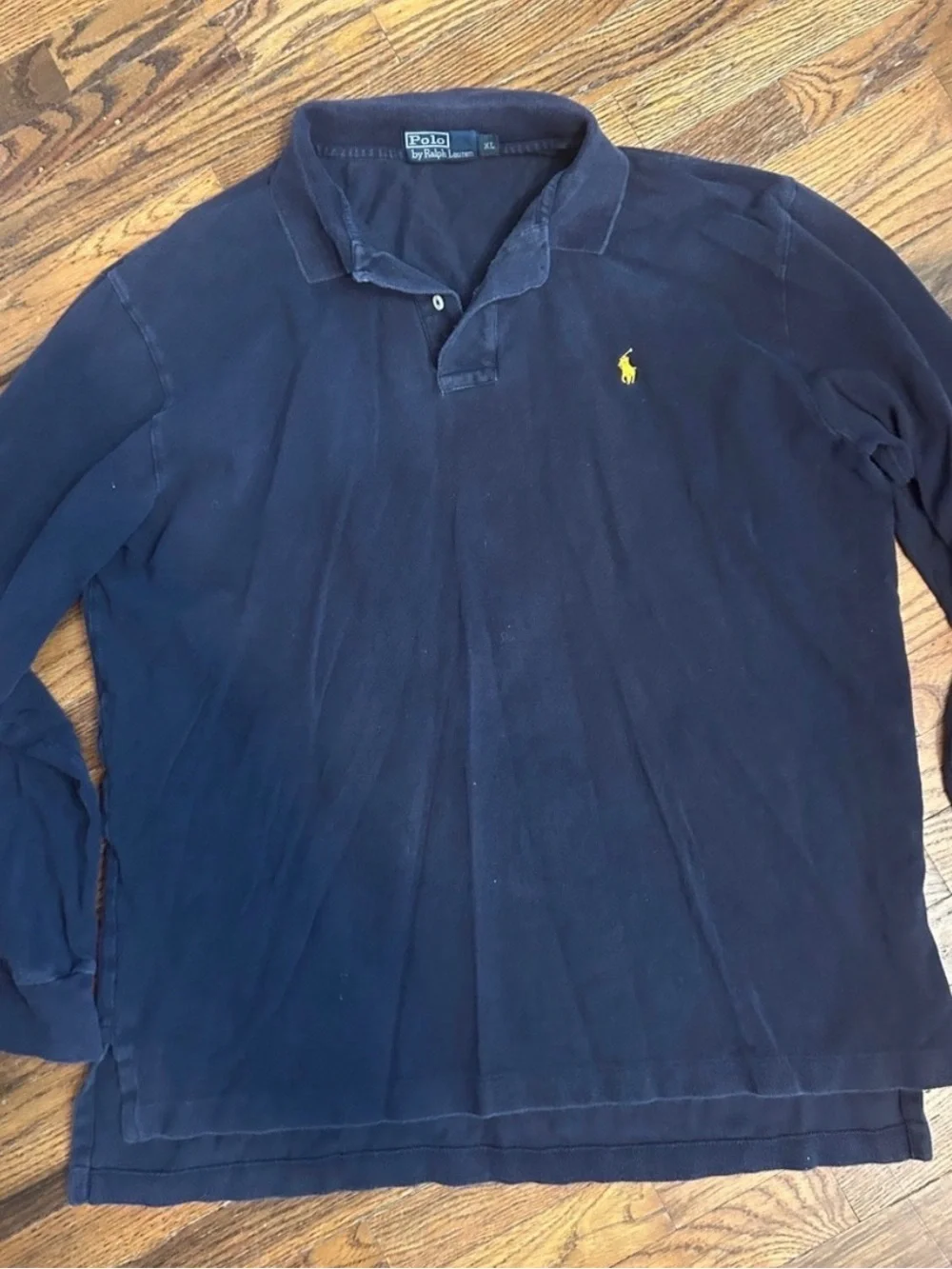 Ralph Lauren Navy Long-Sleeve Polo with Yellow Pony Logo